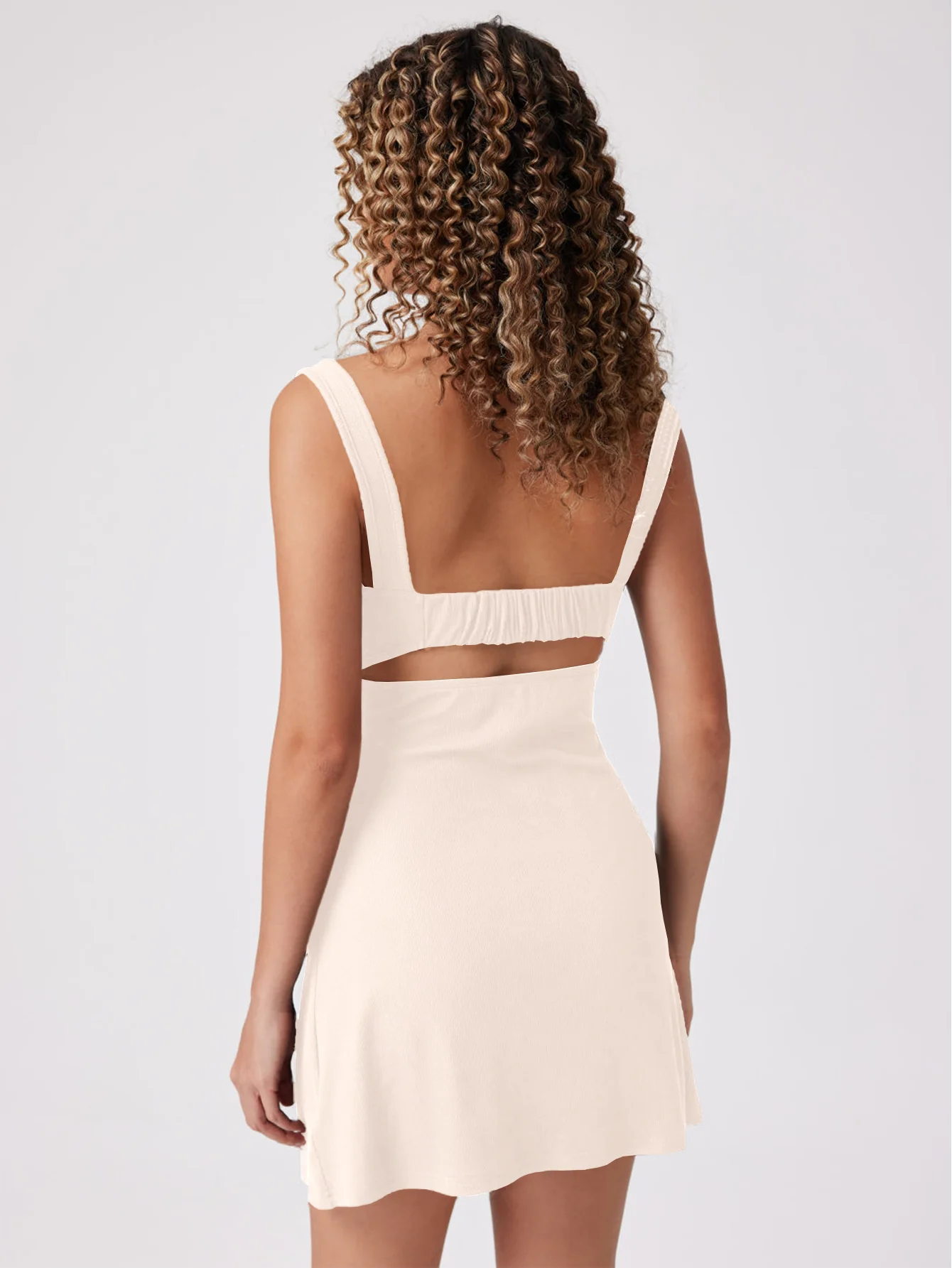 Cream Square Neck Ruched Dress - Image 2
