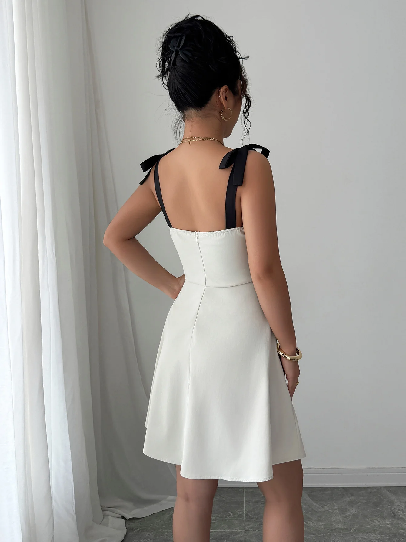 Cream Tie-Up Straps Skater Dress - Image 2