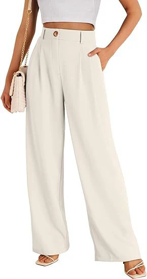 Cream Wide Leg Pleated Pants - Image 3