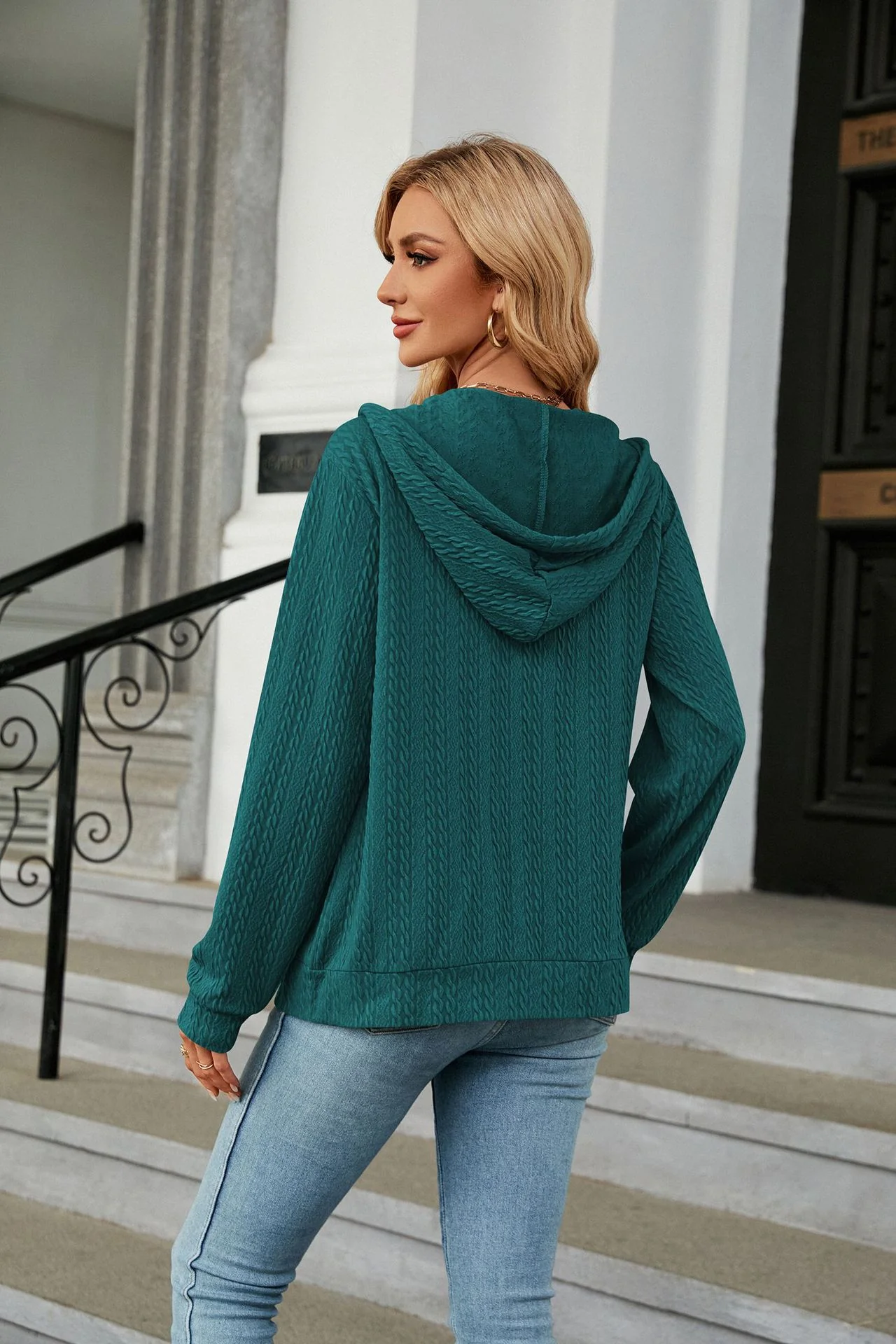 Dark Green Full Sleeves Front Zip Hooded Jackets - Image 2