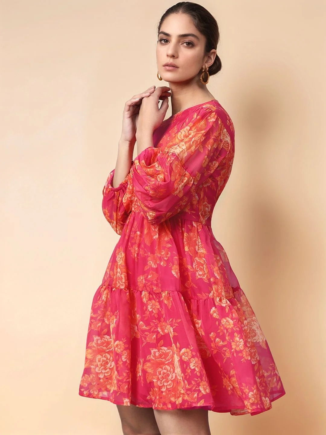 Fuchsia Abstract Printed Skater Dress - Image 2
