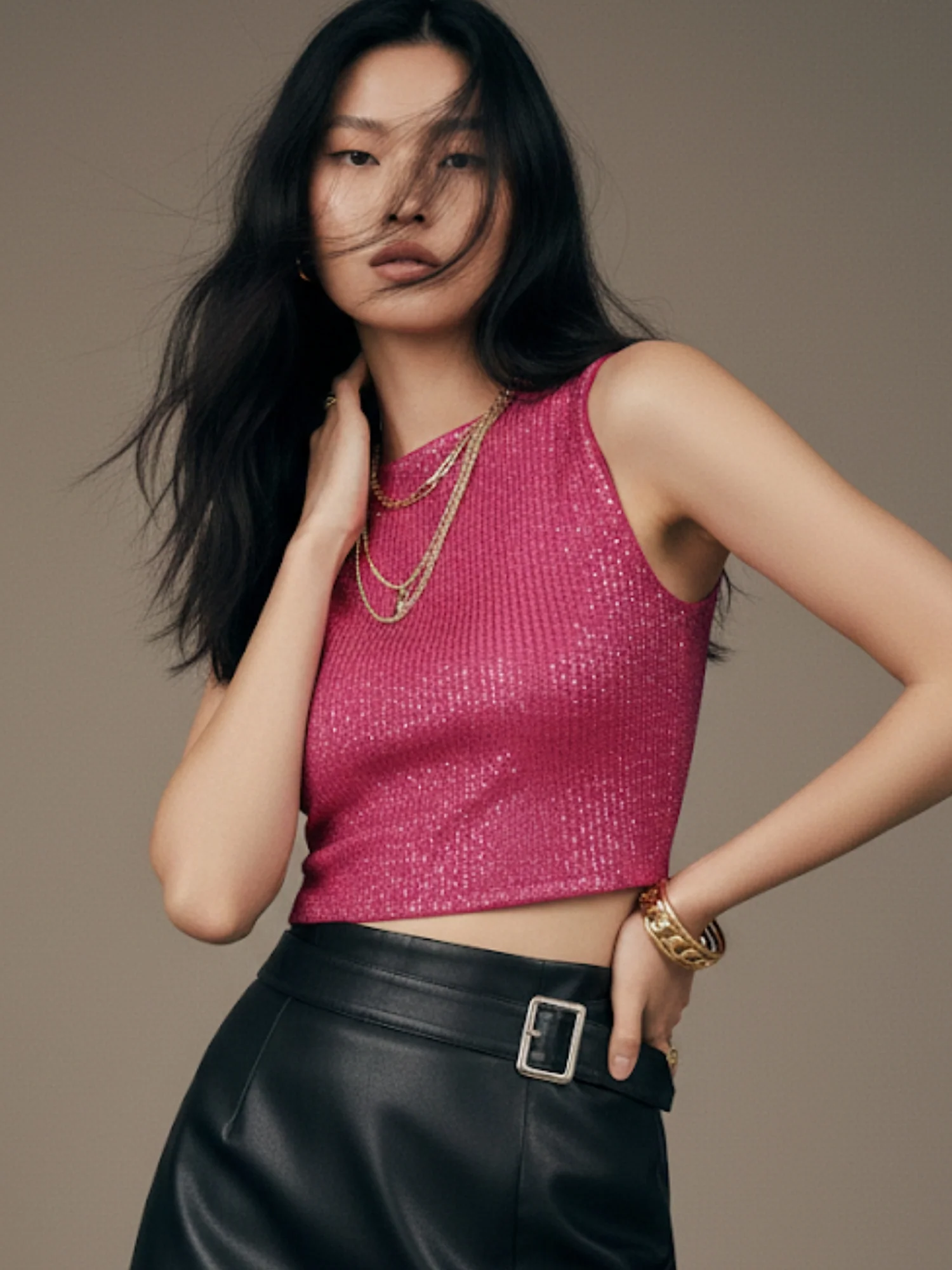 Fuchsia Sequin Cropped Top - Image 3