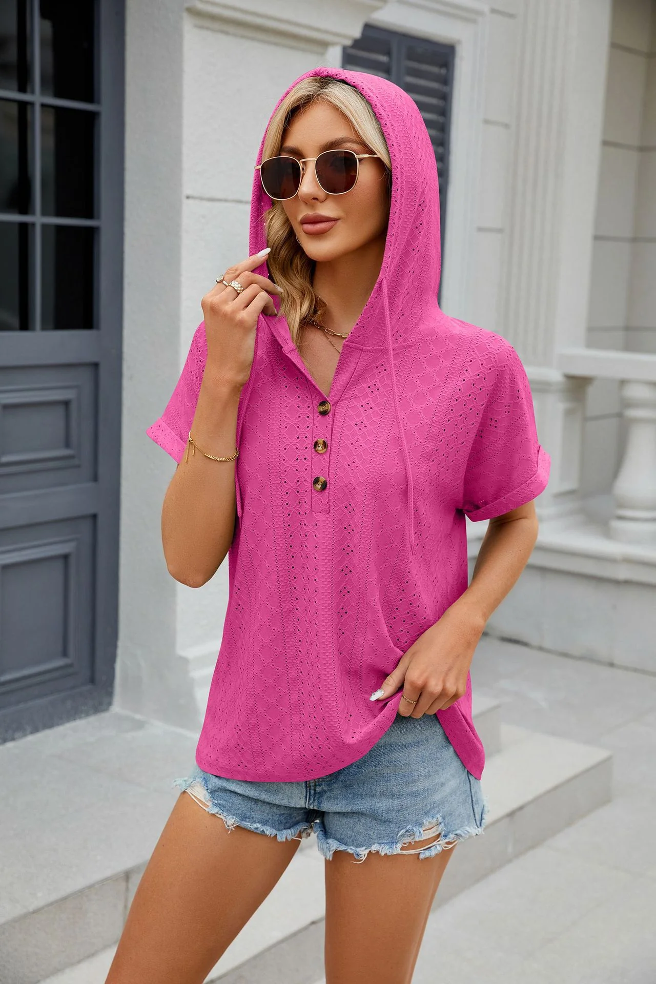 Fuchsia Short Sleeves Collared Top - Image 3