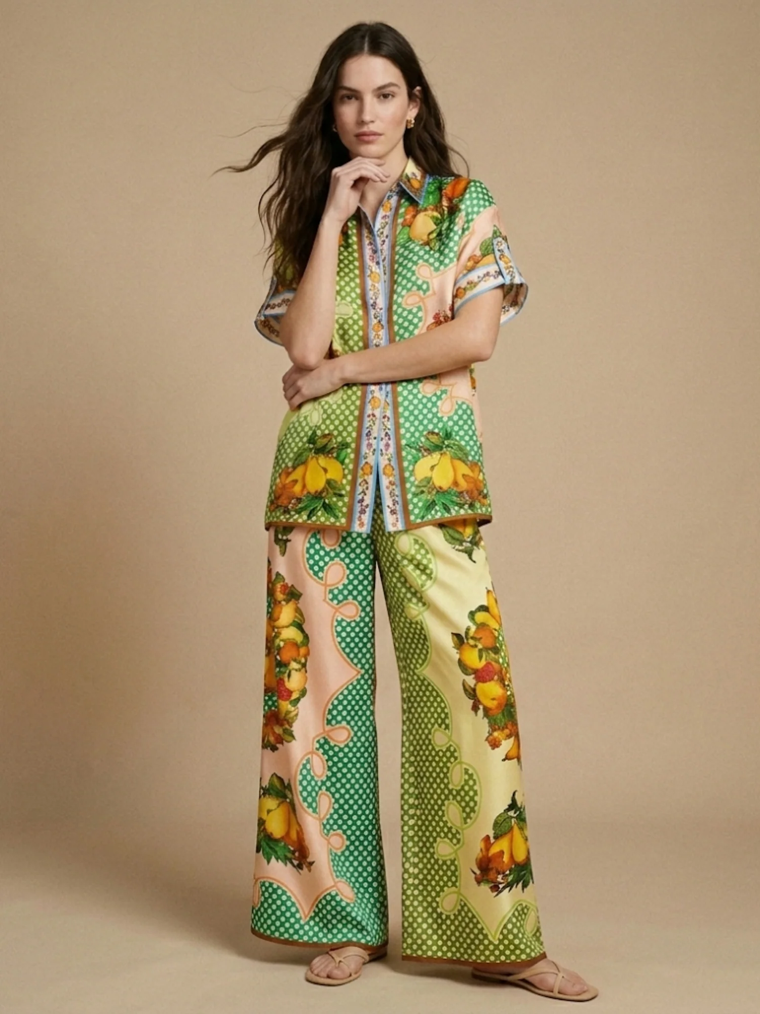 Green Abstract Print Shirt And Trouser Co-Ord Set - Image 4
