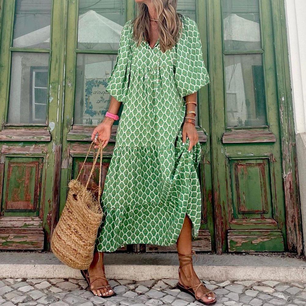 Green Abstract Printed Dress - Image 2