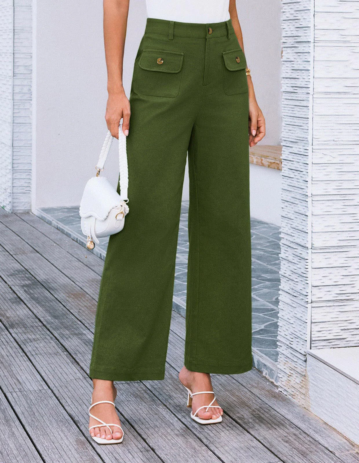 Green Front Pockets Straight Leg Trouser - Image 2