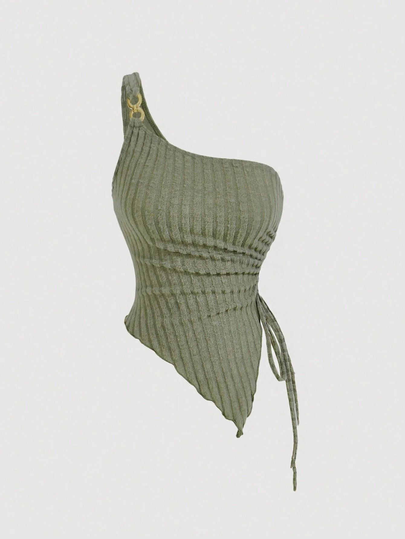 Green One Shoulder Side Ruched Tank - Image 2