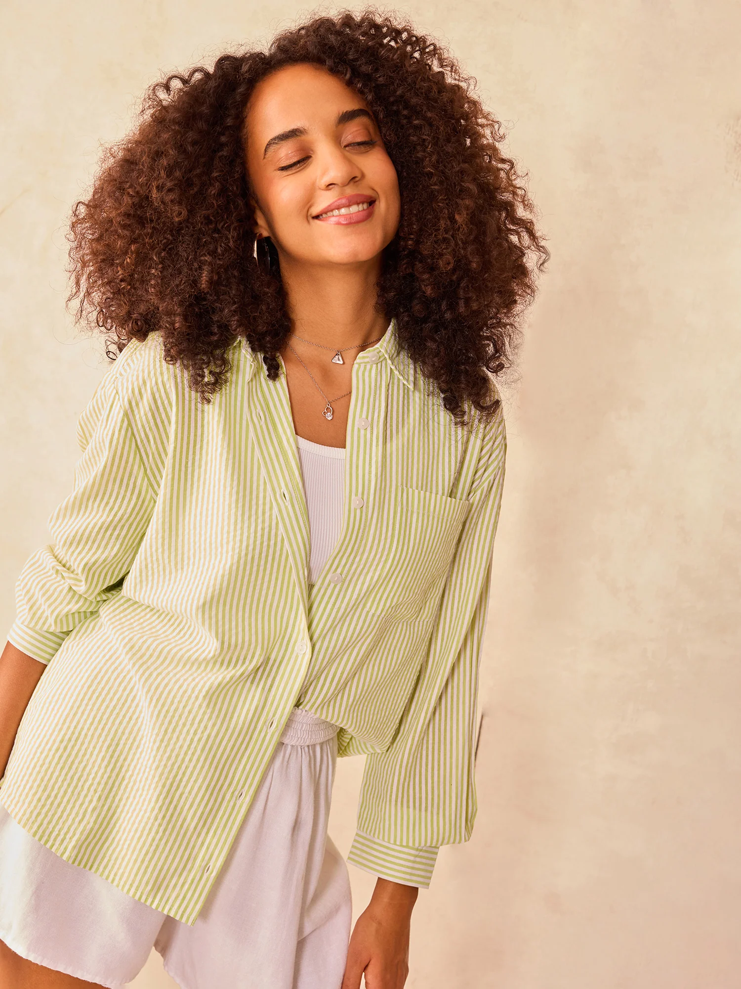 Green Oversized Stripe Shirt