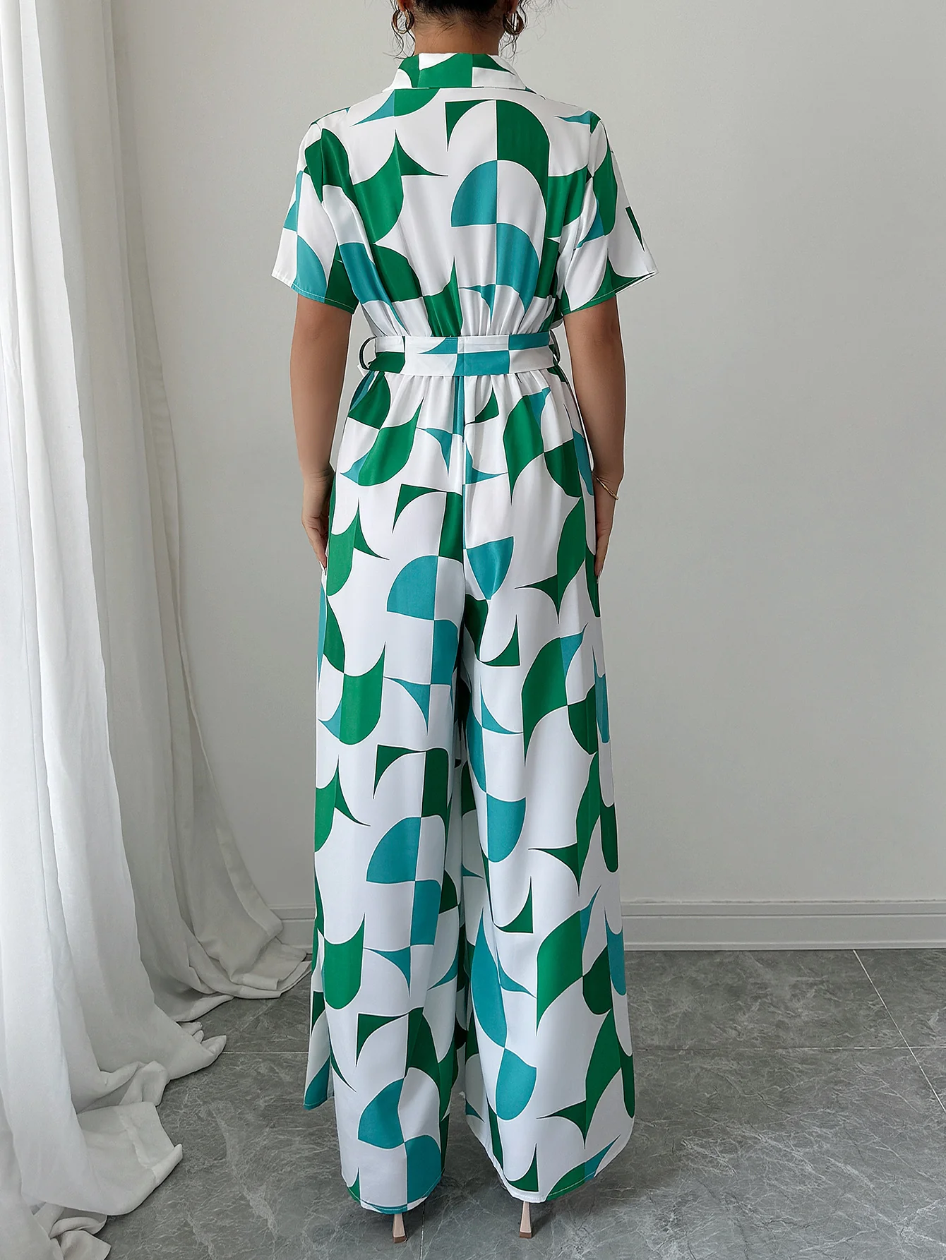 Green Printed Half Sleevd Jumpsuits - Image 2