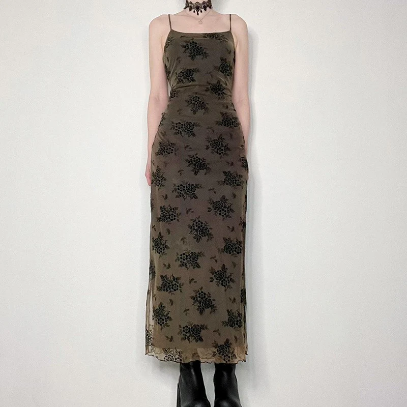 Green Printed Strappy Maxi Dress