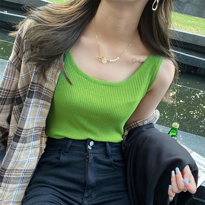 Green Scoop Neck Tank Top 1235