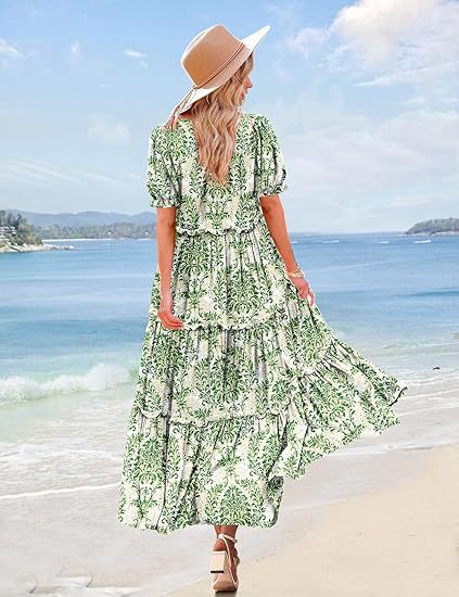 Green Scoop Round Neck Printed Tiered Dress - Image 2