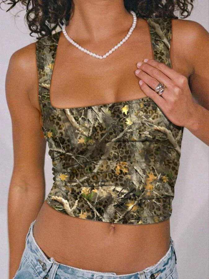Green Shoulder Strap Printed Top - Image 2