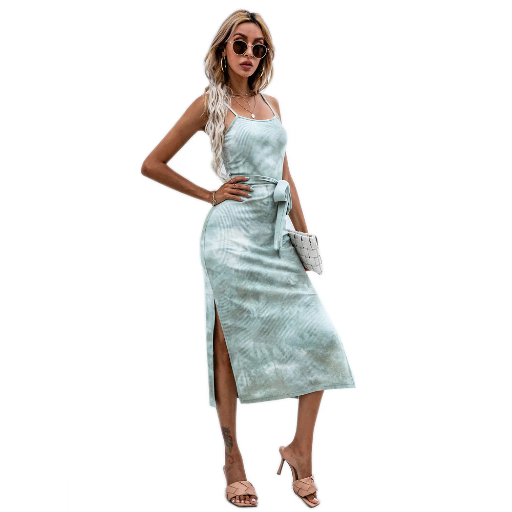 Green Shoulder Strap Side Slit Dress - Image 7