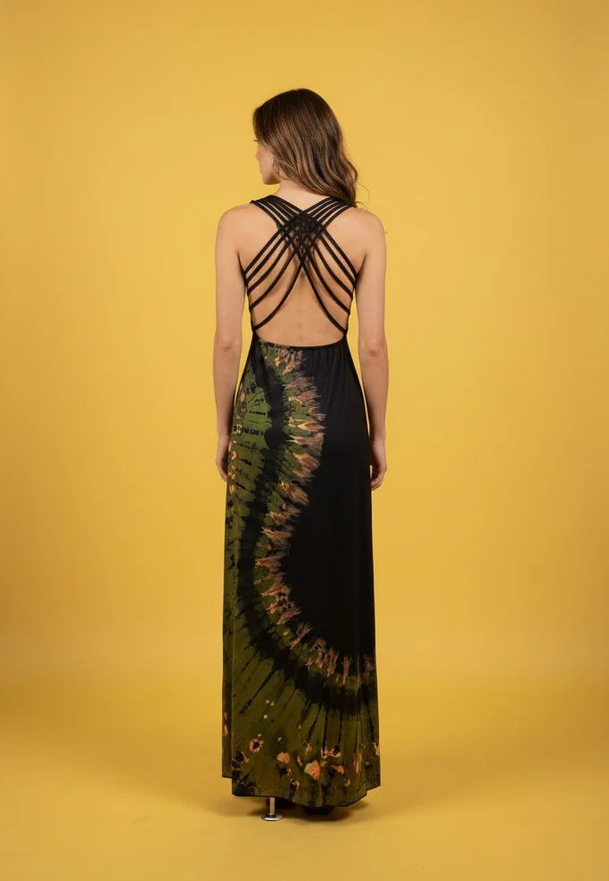 Green Shoulder Strap Tie-Dye Effect Dress - Image 2