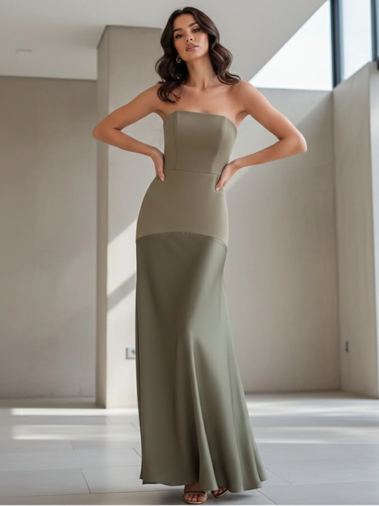 Green Strapless Smocked Dress - Image 2