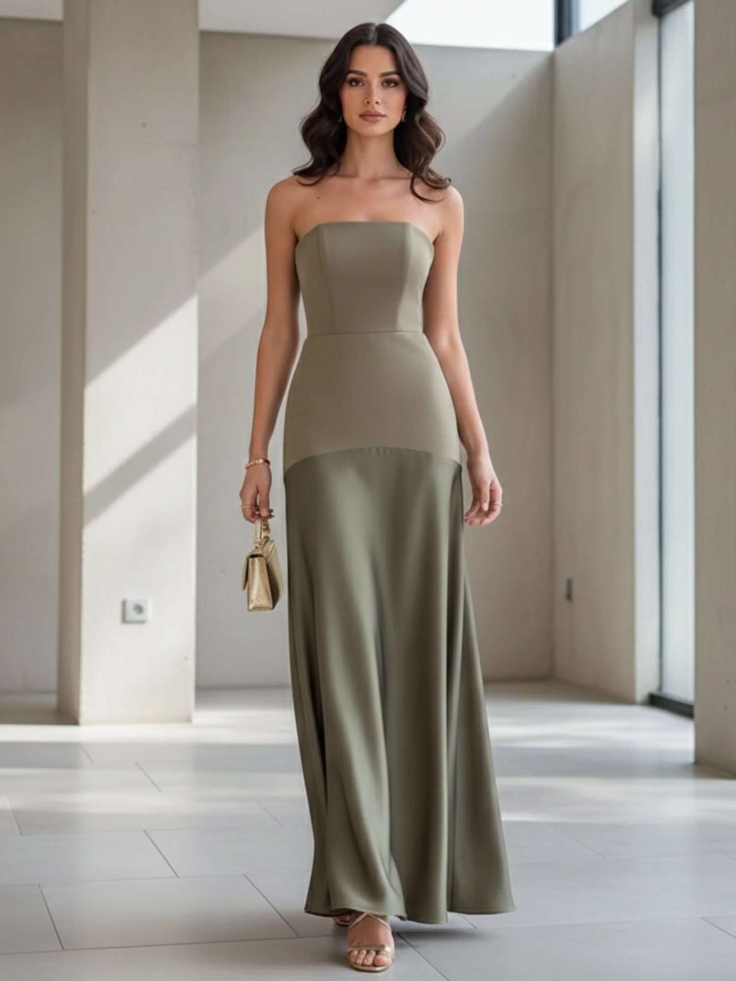 Green Strapless Smocked Dress - Image 3