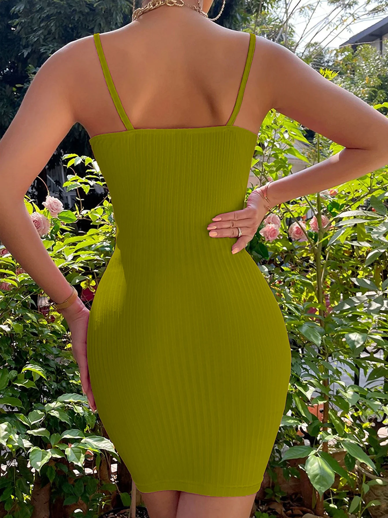 Green Strappy Tie-Up Bodycon Dress - Image 2