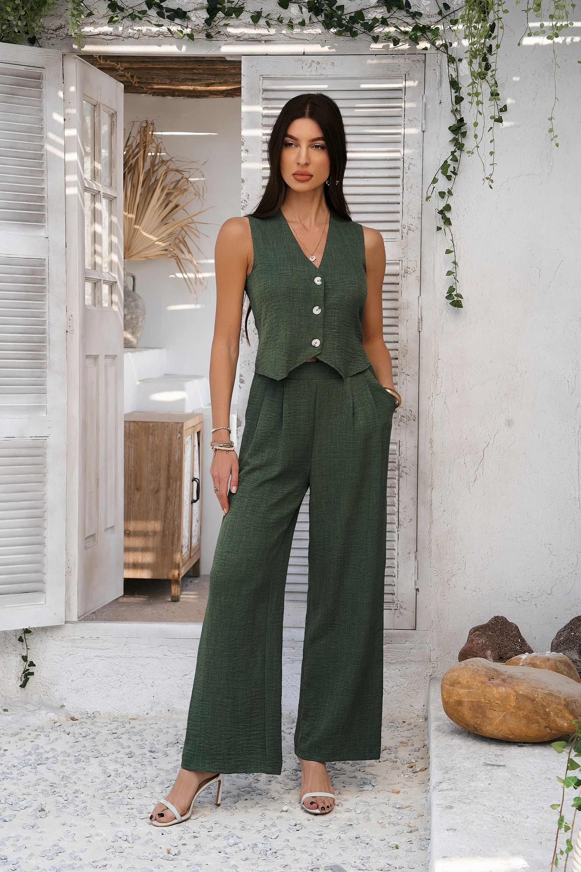 Green Trouser And Vest Co Ord Set - Image 2