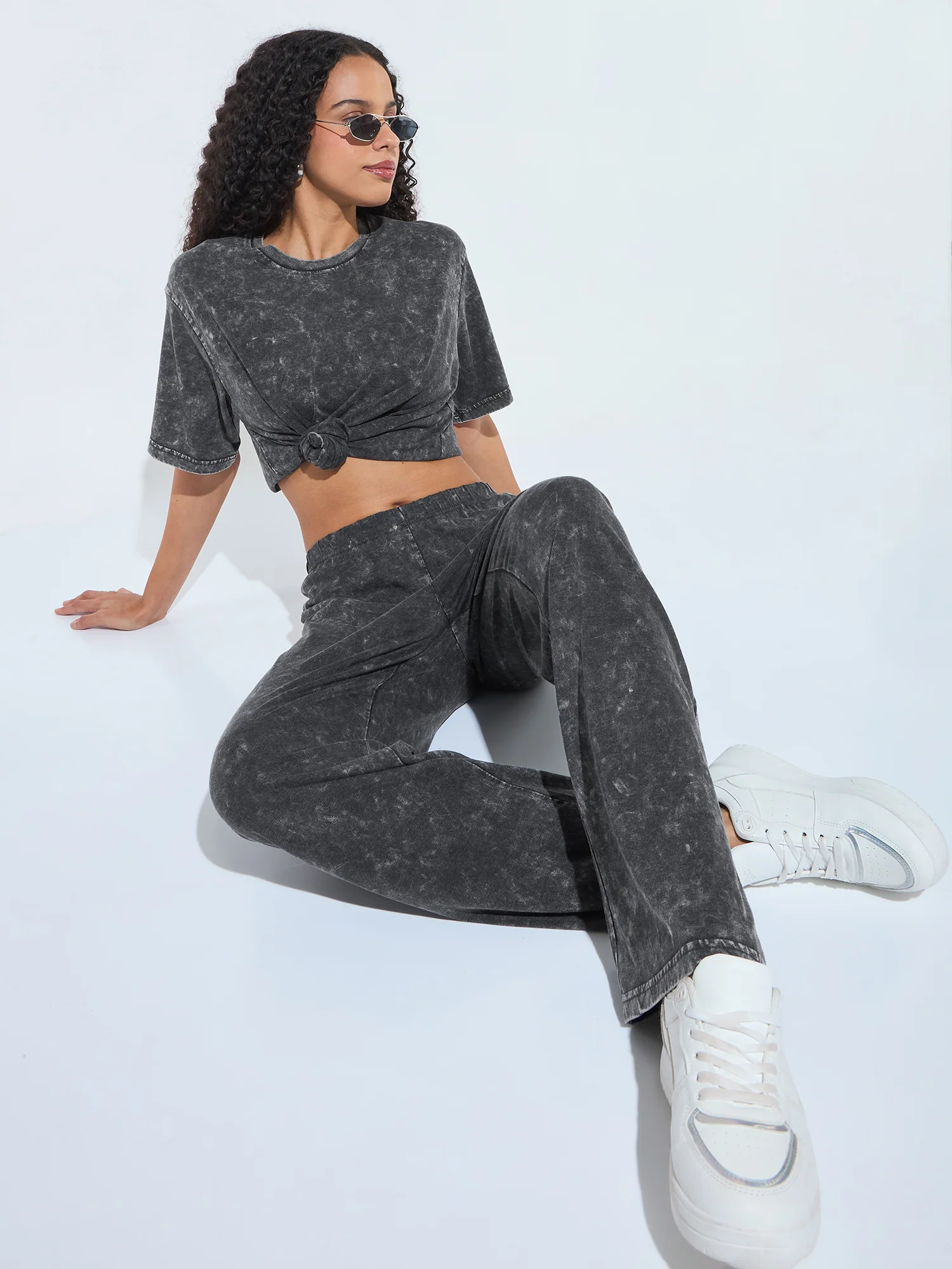 Grey Acid Wash T-Shirt And Straight Pant