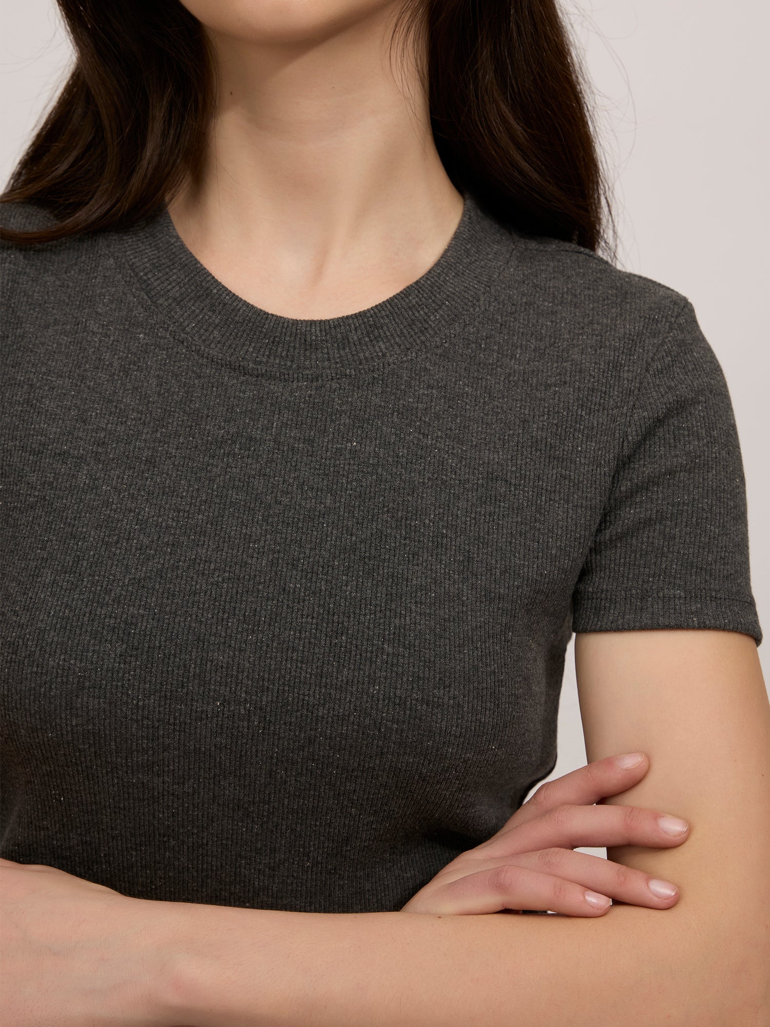 Grey Basic Fitted Ribbed Top - Image 6