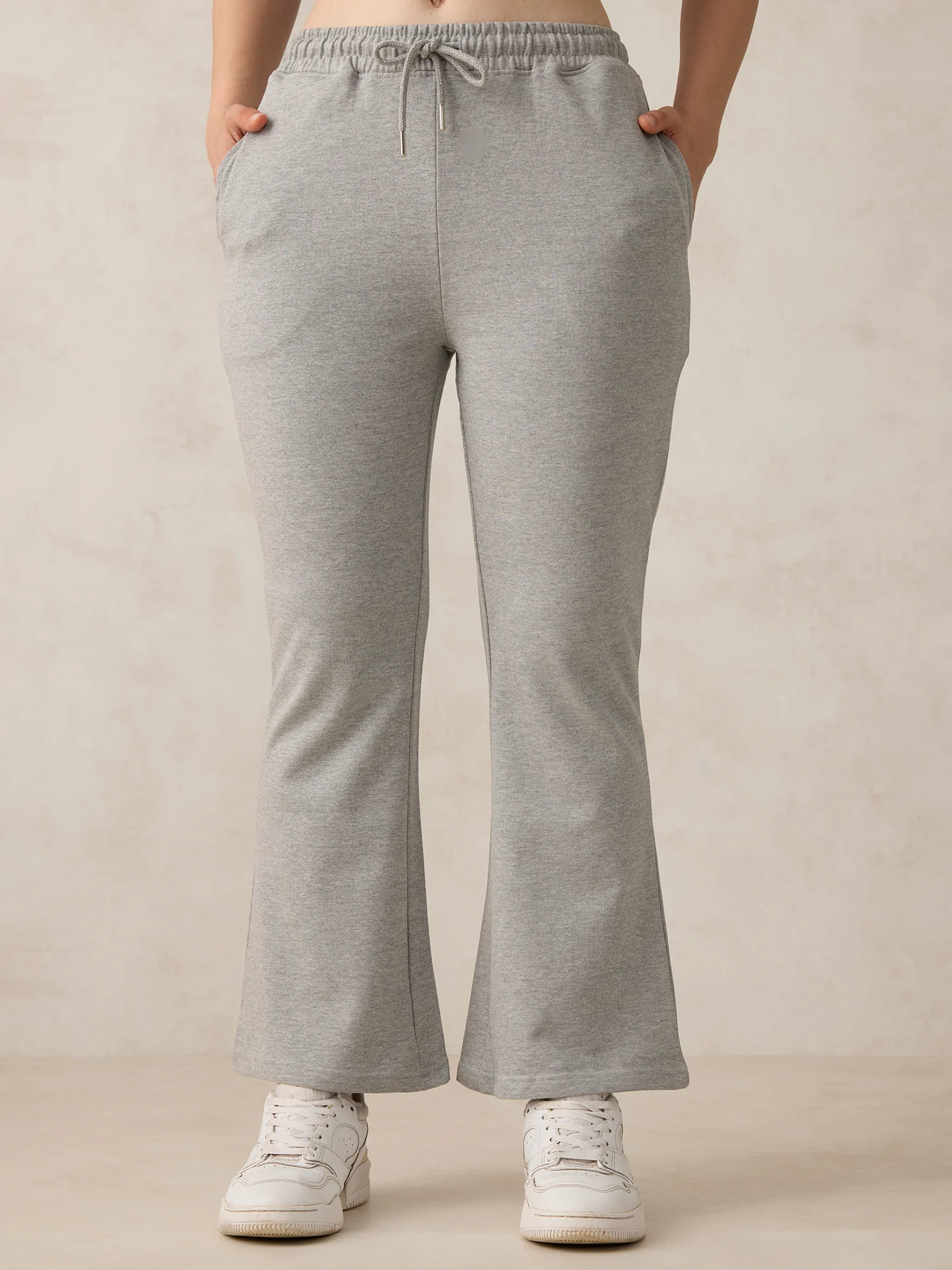 Grey Basic Solid Flared Sweatpants - Image 3