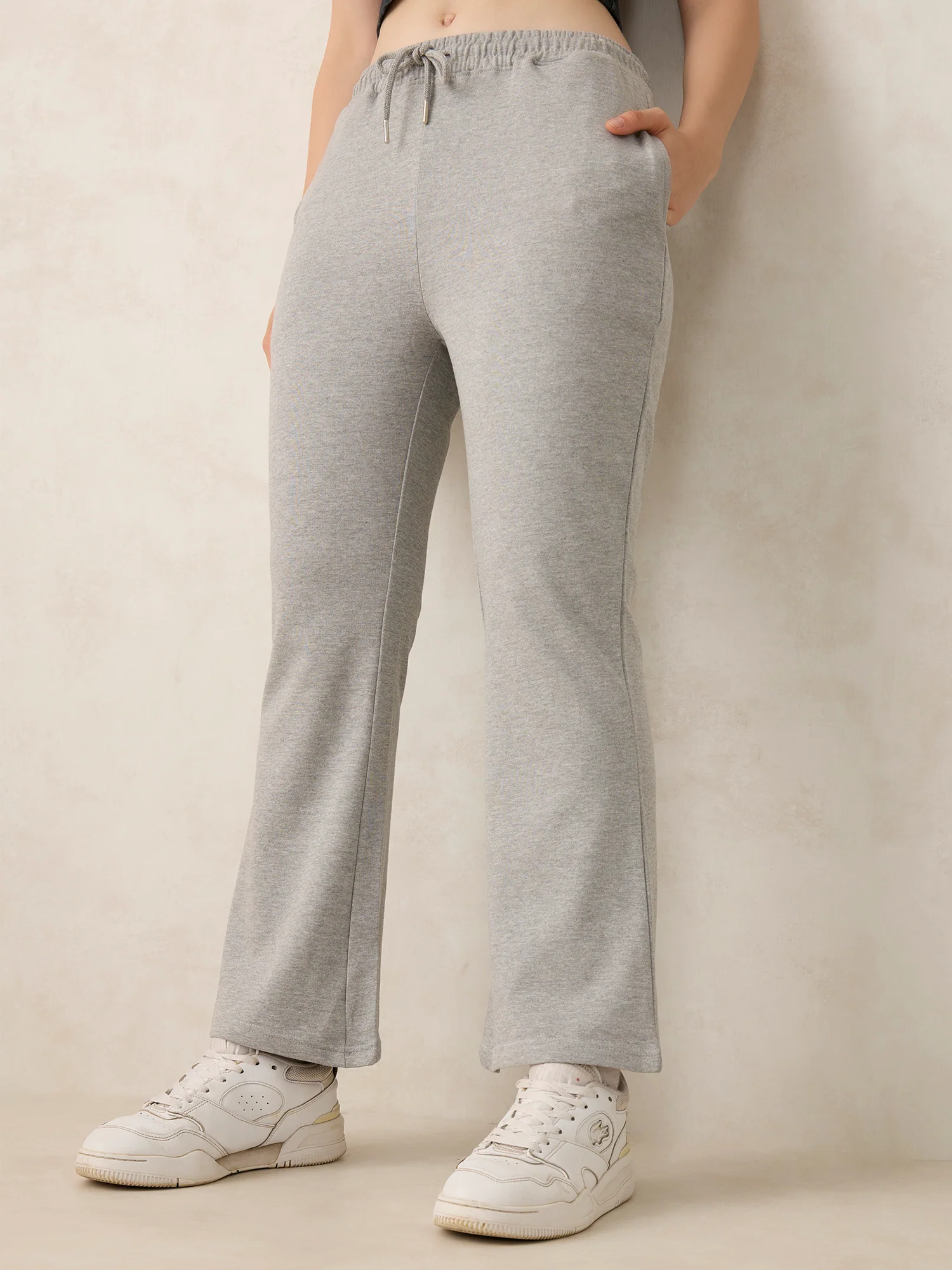 Grey Basic Solid Flared Sweatpants - Image 5