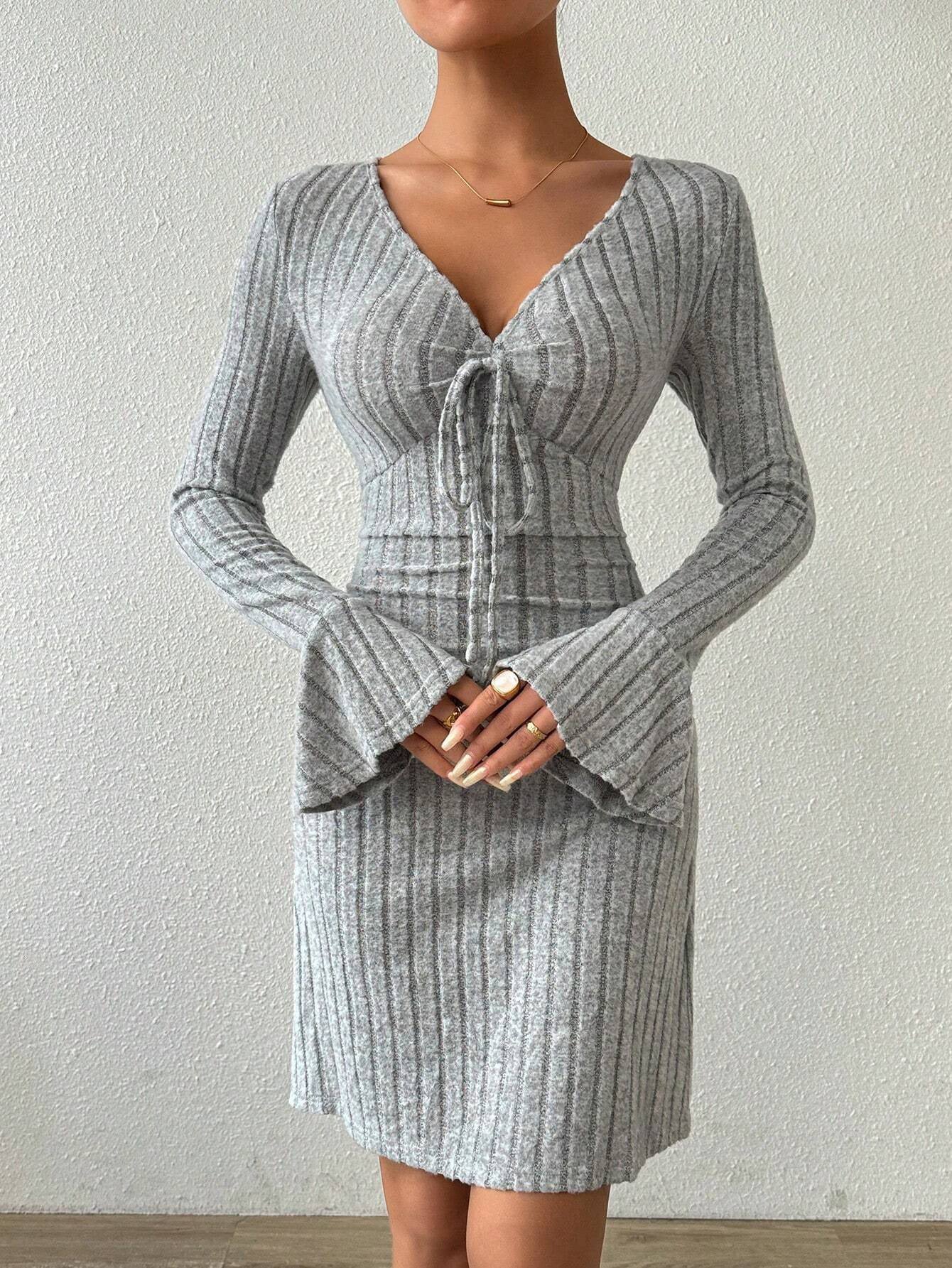 Grey Bell Sleeve Dress - Image 6