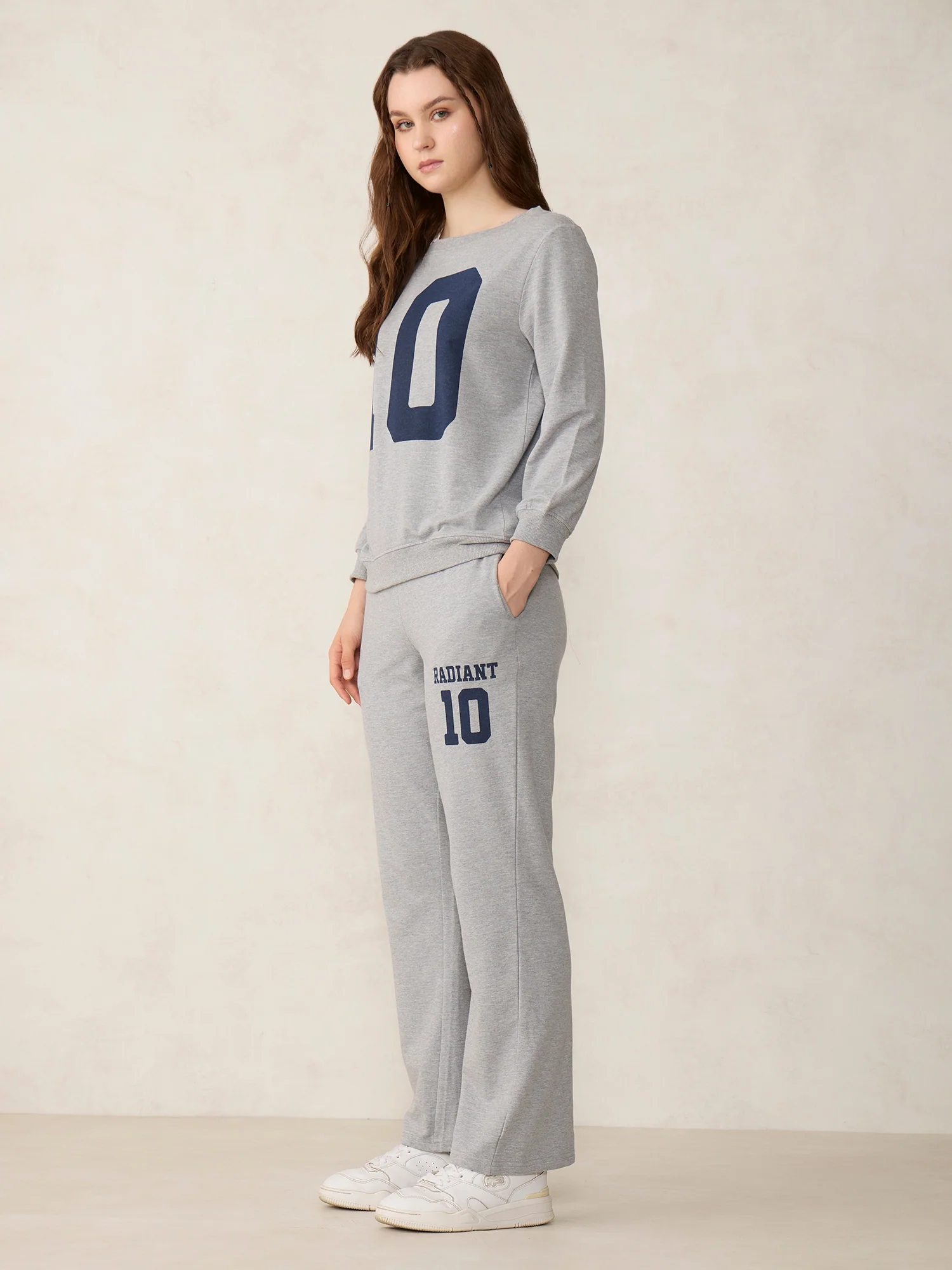 Grey Broad Neck Sweatshirt And Bottom Co-Ord - Image 3