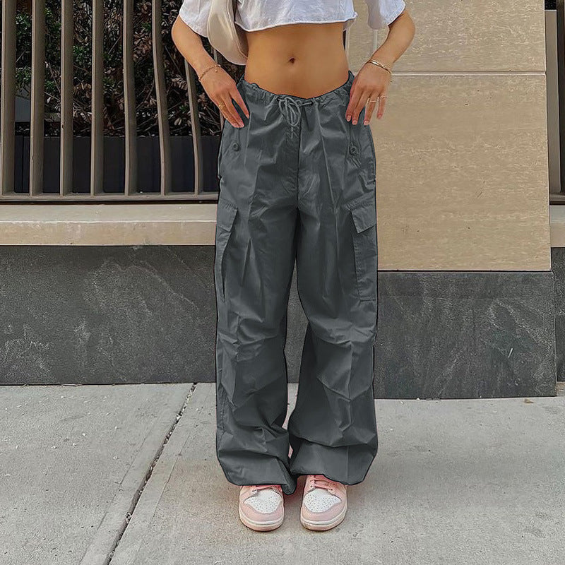 Grey Cargo Parachute Solid Pants