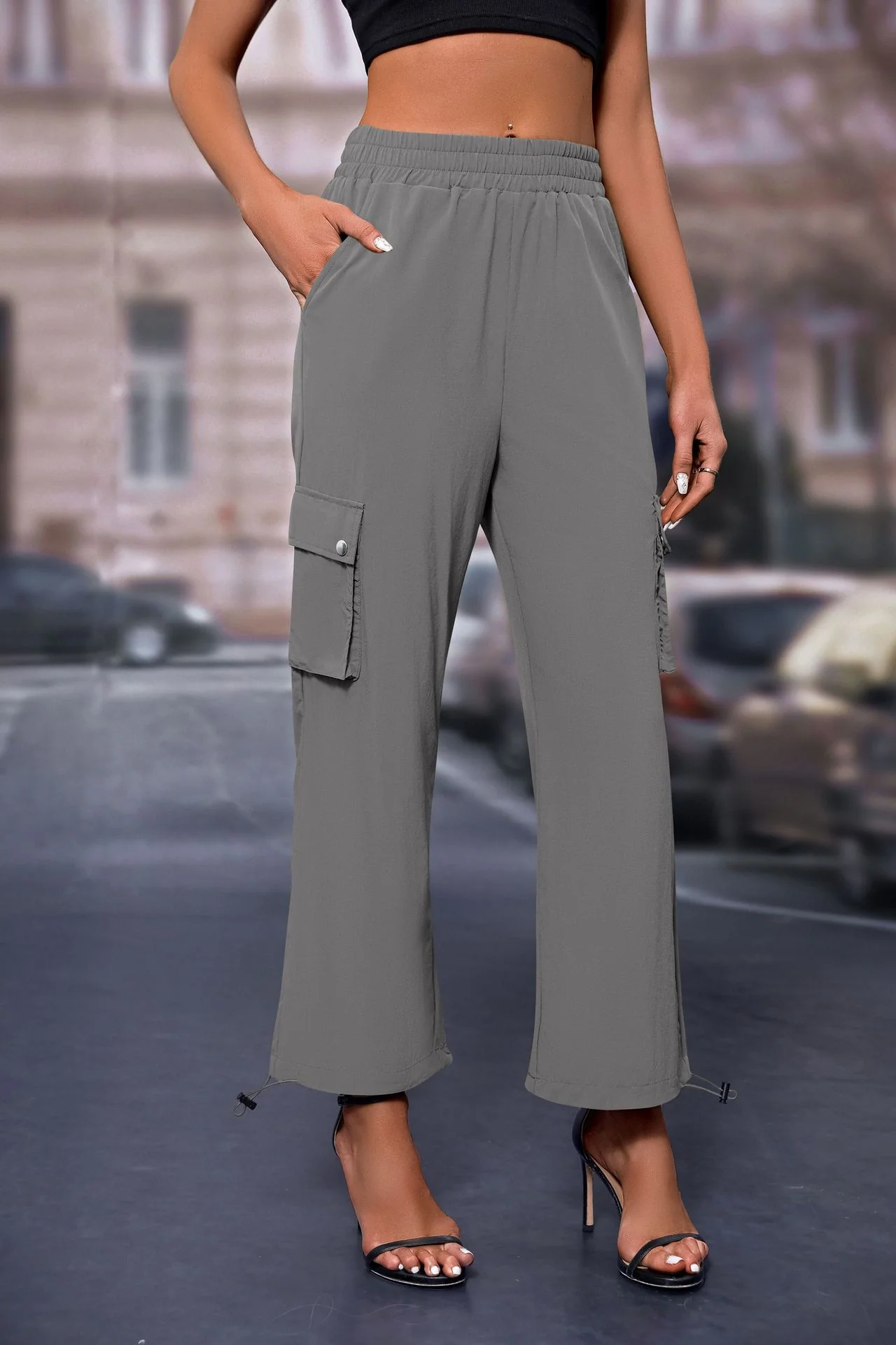 Grey Elasticated Parachute Cargo Sweatpants - Image 4
