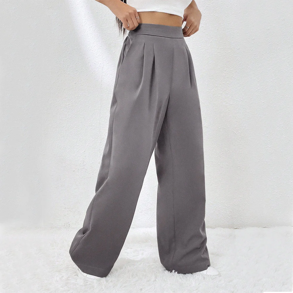 Grey Flat Waistband Pleated Trouser - Image 3