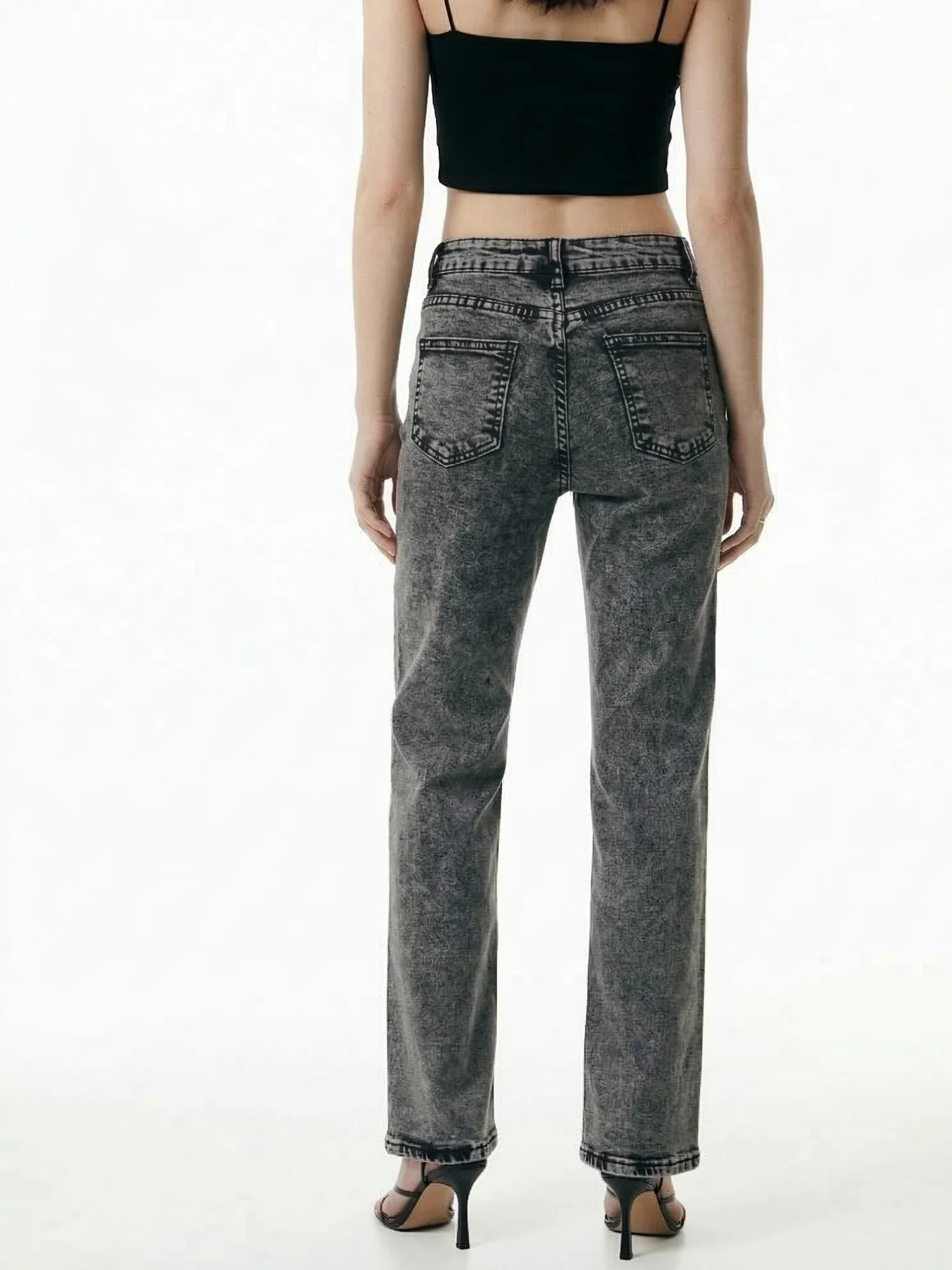 Grey Floral Studded Denim Jeans - Image 4
