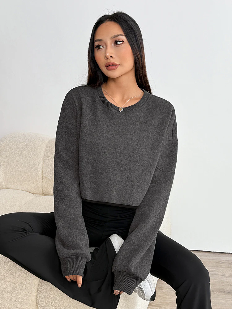 Grey Full Sleeve Crew Neck Sweatshirt - Image 5