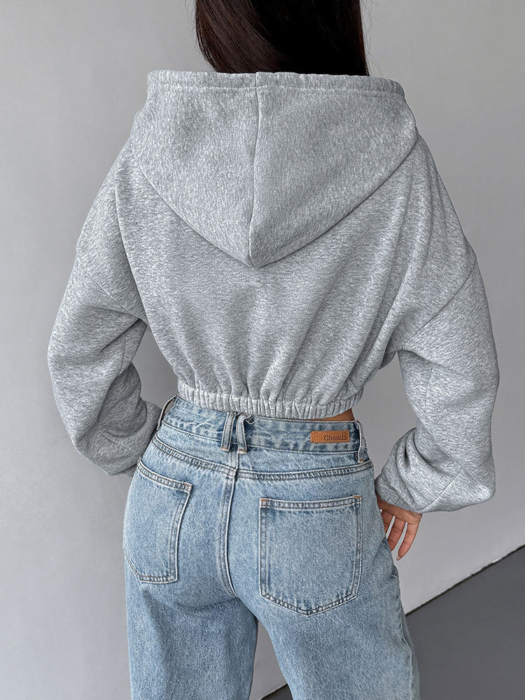 Grey Full Sleeve Front Zip Hooded Jacket - Image 2