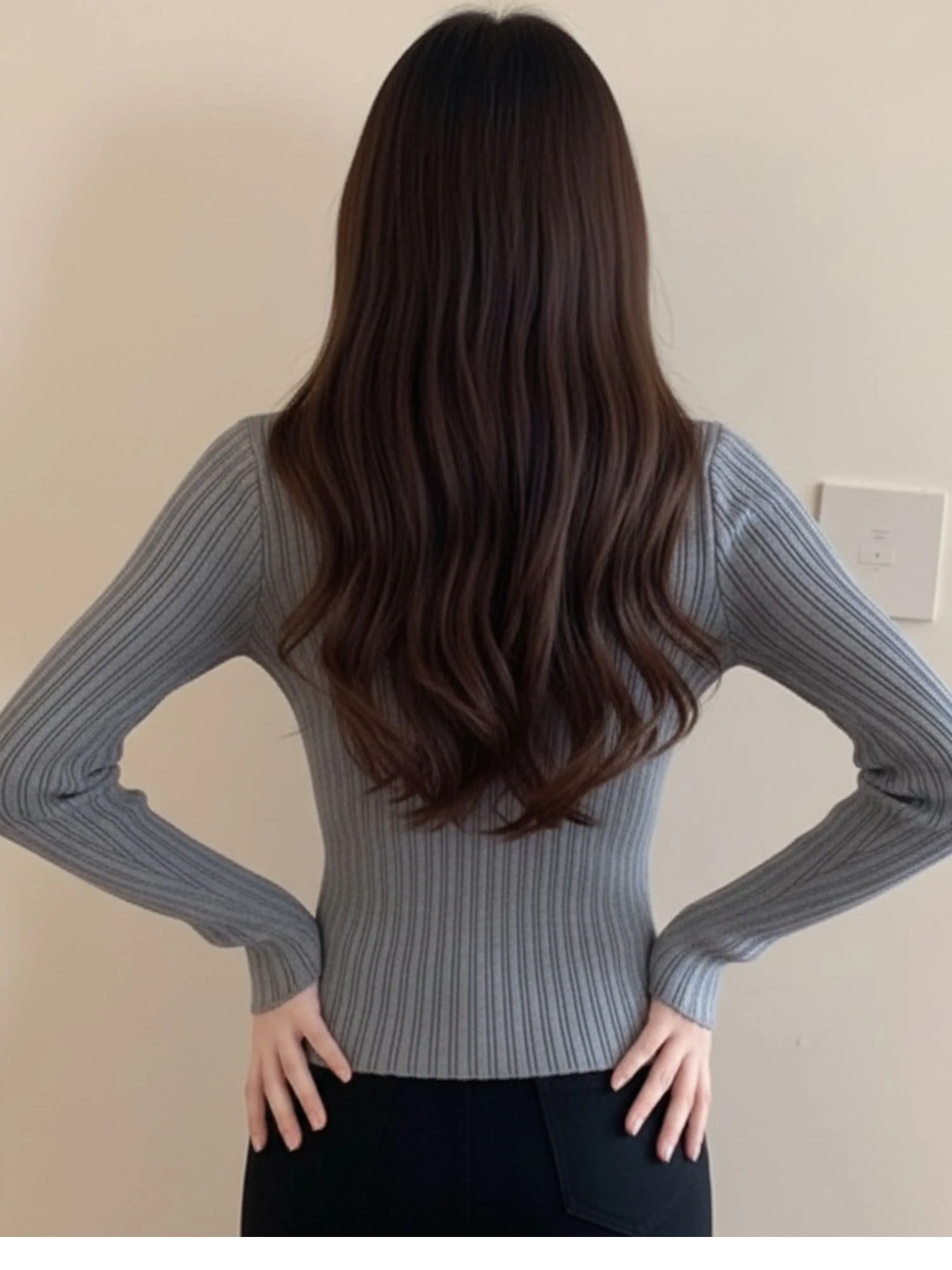 Grey Full Sleeve Neck Cutout Wrap Top - Image 2