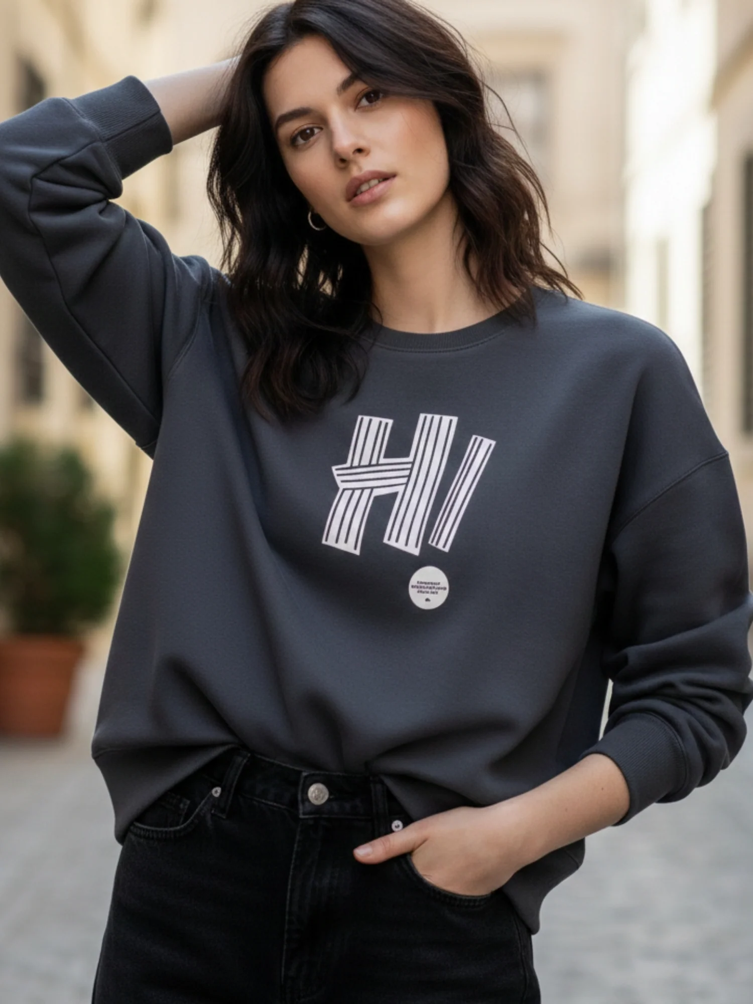Grey Graphic Oversized Sweatshirt - Image 3