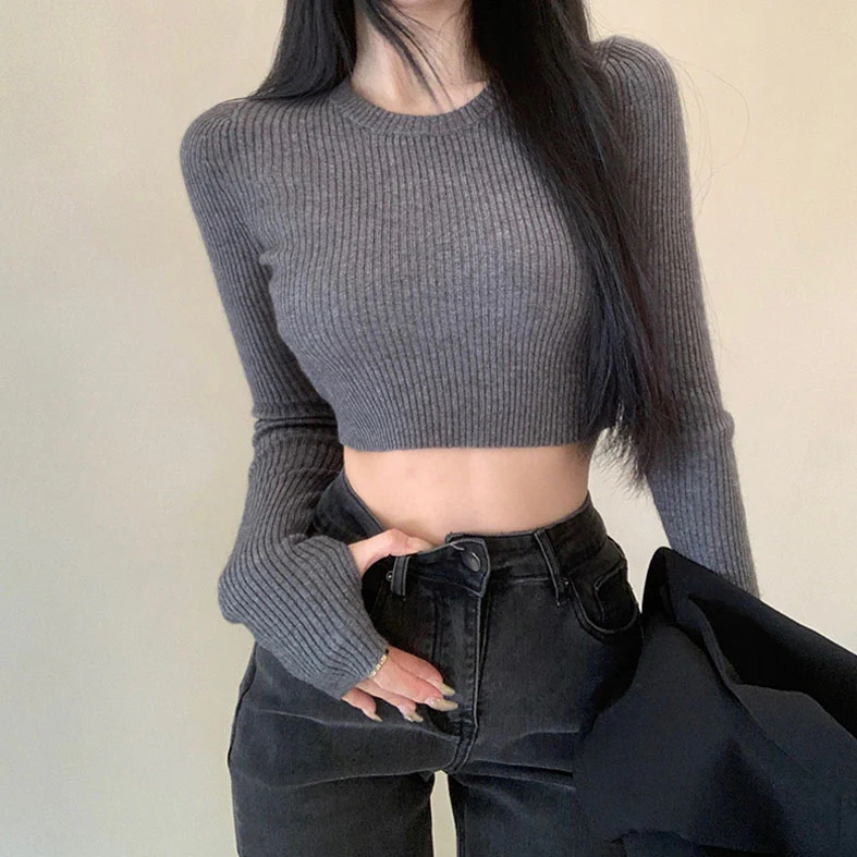 Grey High Neck Crop Top