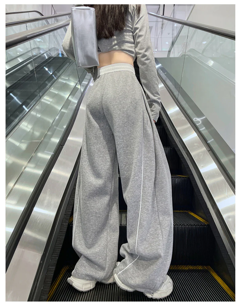 Grey High Waist Contrast Band Baggy Pant - Image 2