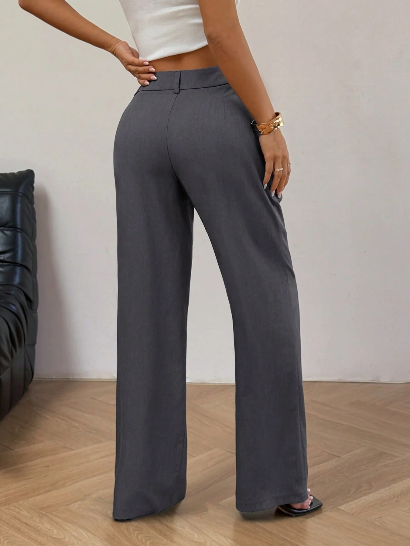 Grey High Waist Pleated Pant - Image 2