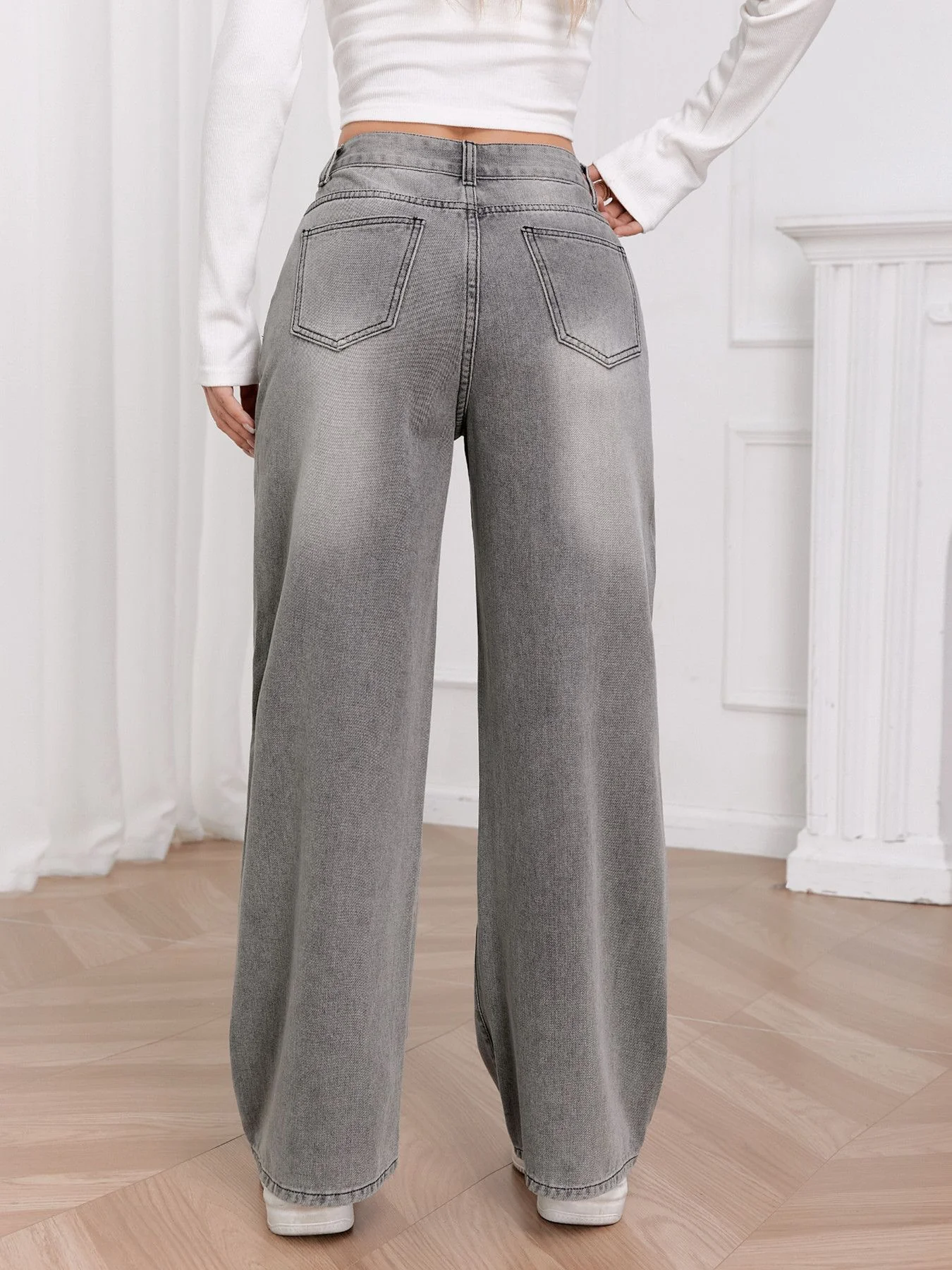 Grey High Waist Wide Leg Jeans - Image 2