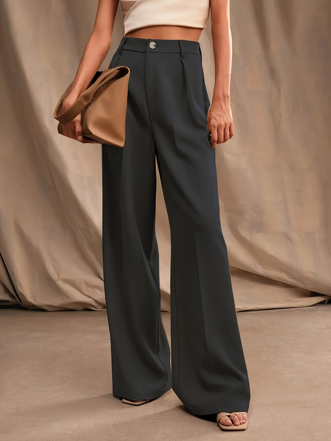 Black High Waist Wide Leg Trouser - Image 4