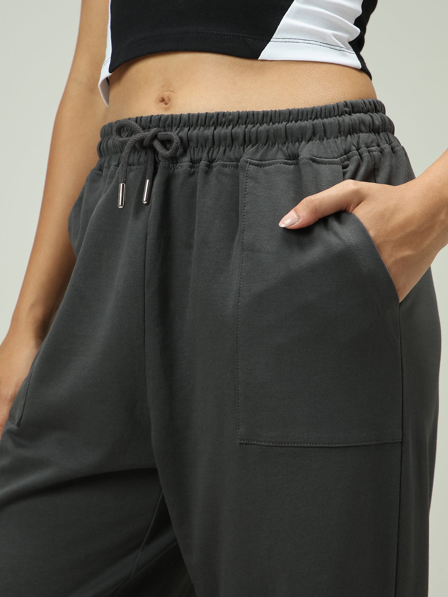 Grey Patch Pocket Wide Leg Sweatpants - Image 3