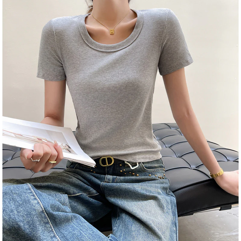Grey Round Neck Relaxed Fit T-Shirt - Image 2