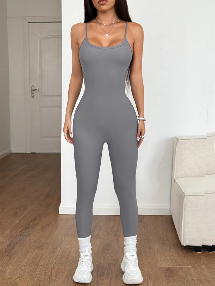 Grey Sccop Neck Skinny Jumpsuit - Image 3