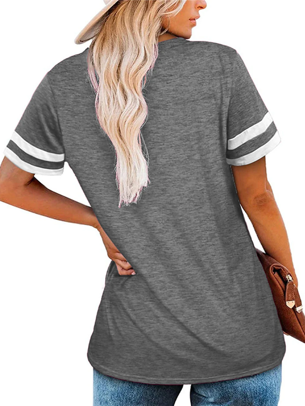 Grey Short Sleeves V Neck Top - Image 2