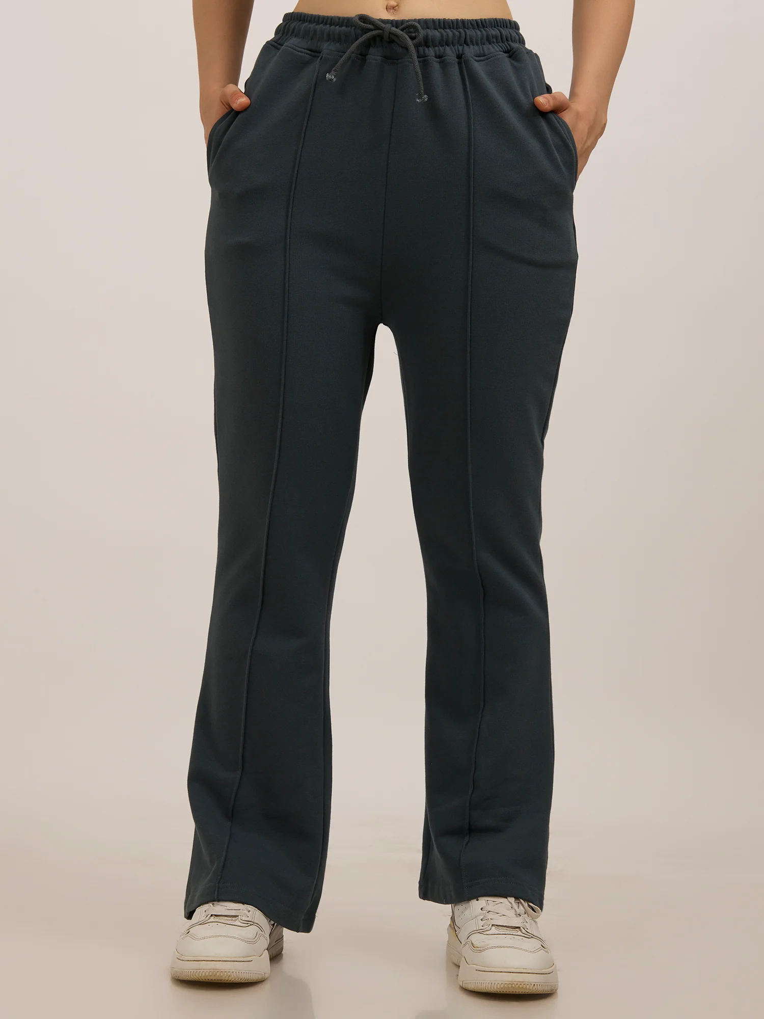 Grey Solid Pintuck Sweatpants - Image 4