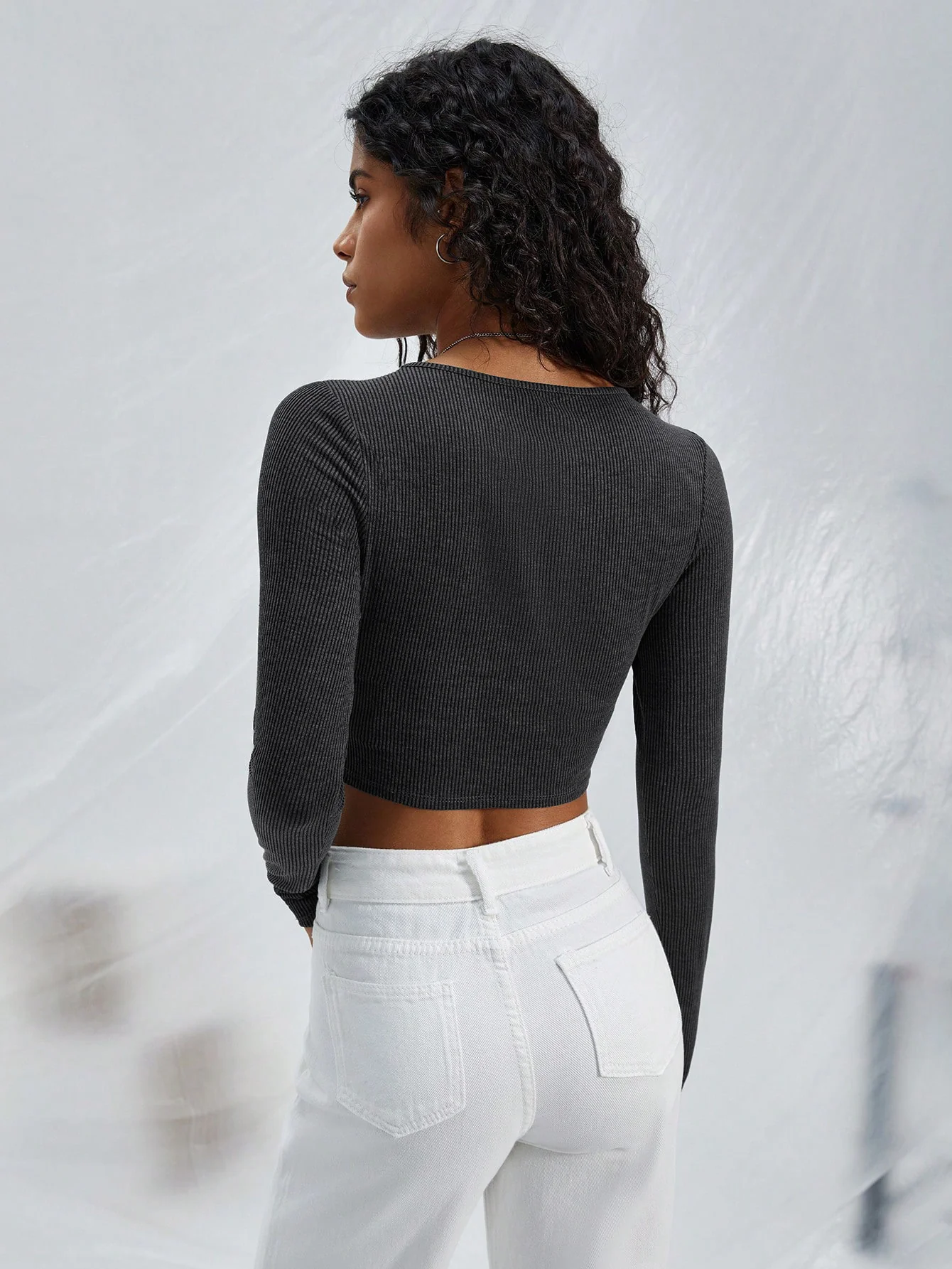 Grey Sleeve Cut Out Top - Image 2