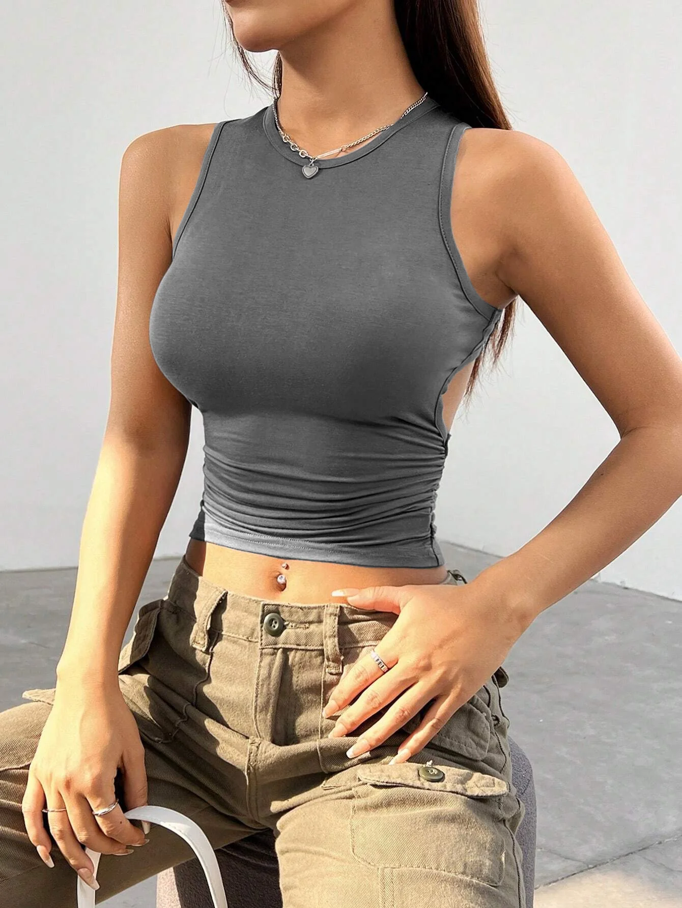 Grey Back Cutout Tank Top - Image 3