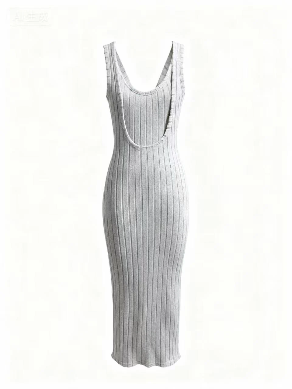 Grey Sleeveless Deep Back Neck Dress - Image 2